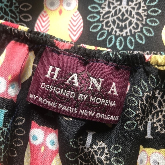 Hana by Morena black Owl design Spaghetti strap mini flounce dress size small - Picture 7 of 8